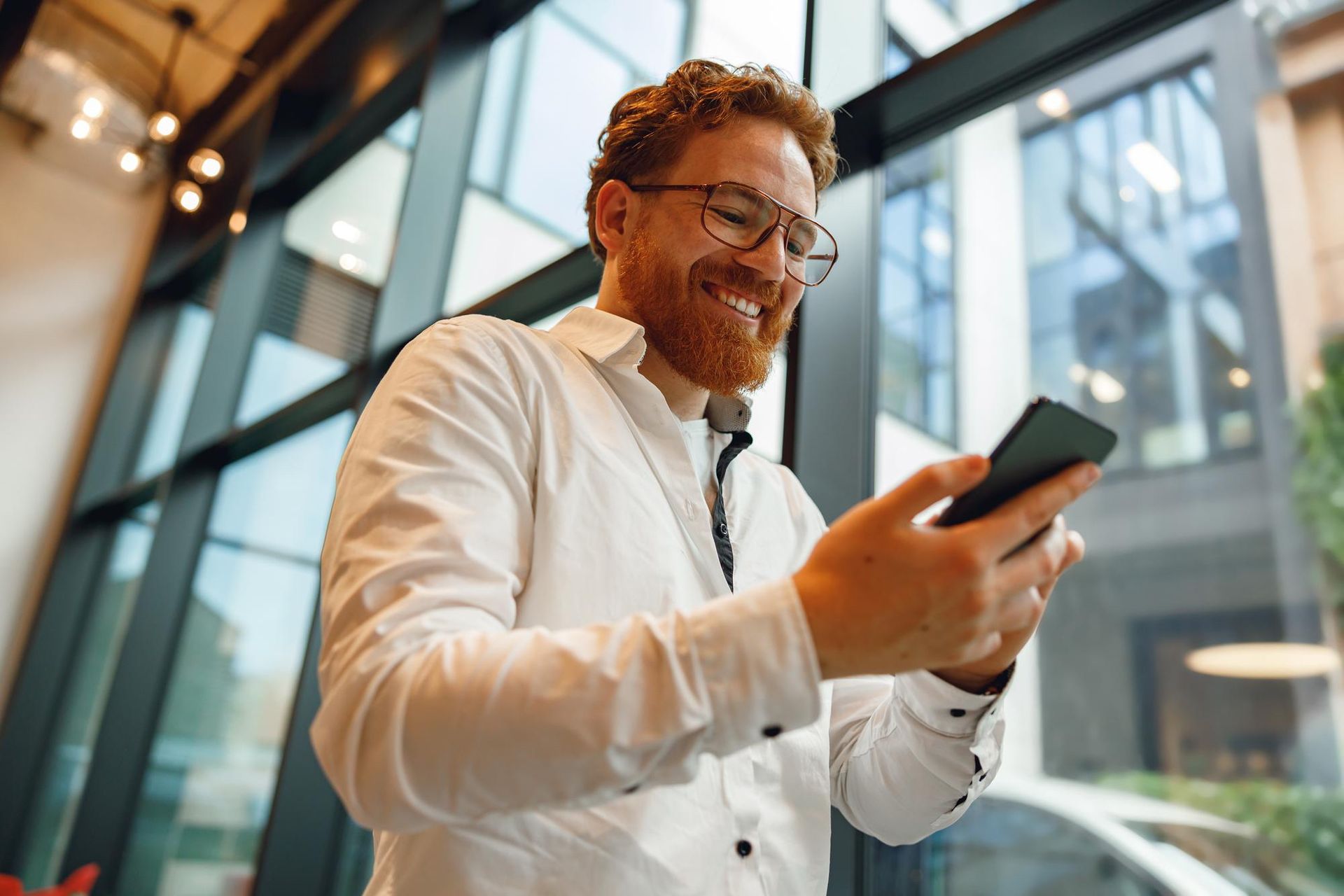 worker using smartphone
