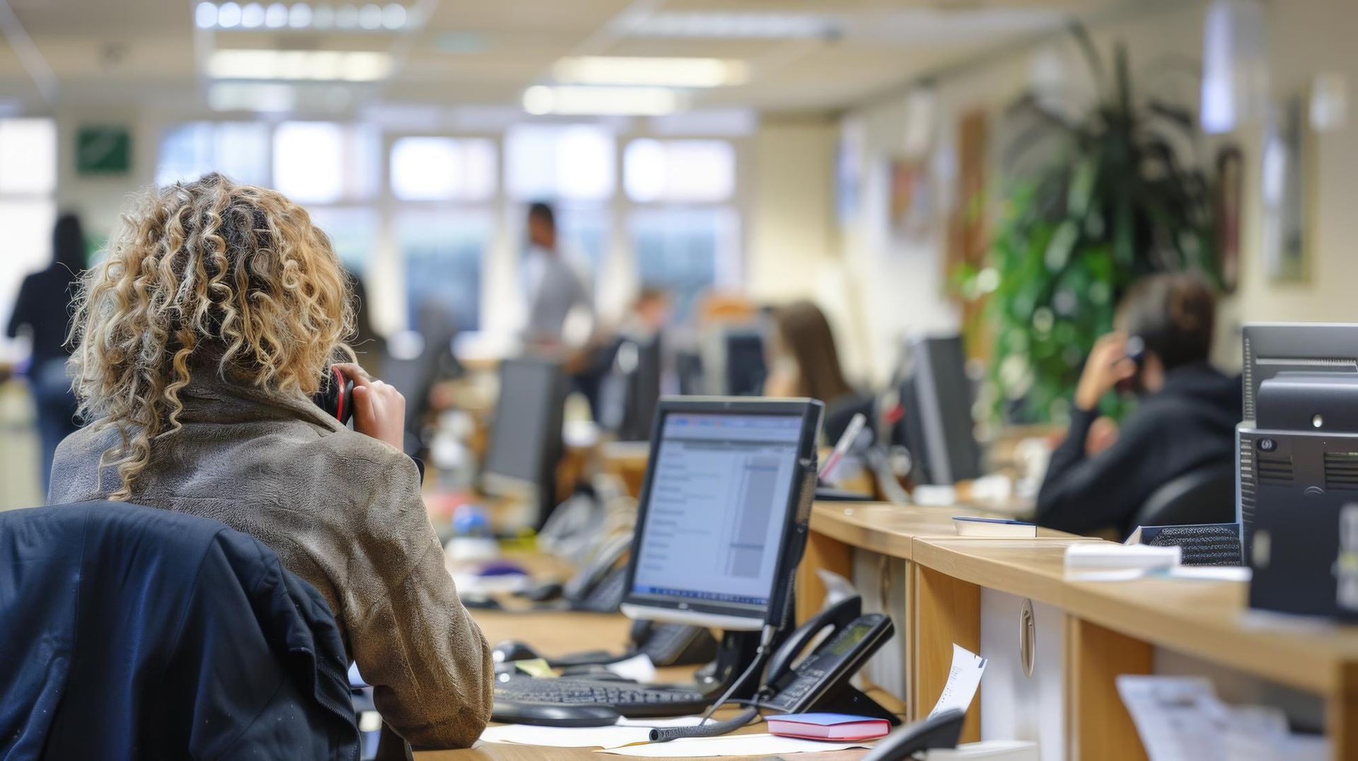 worker using smartphone