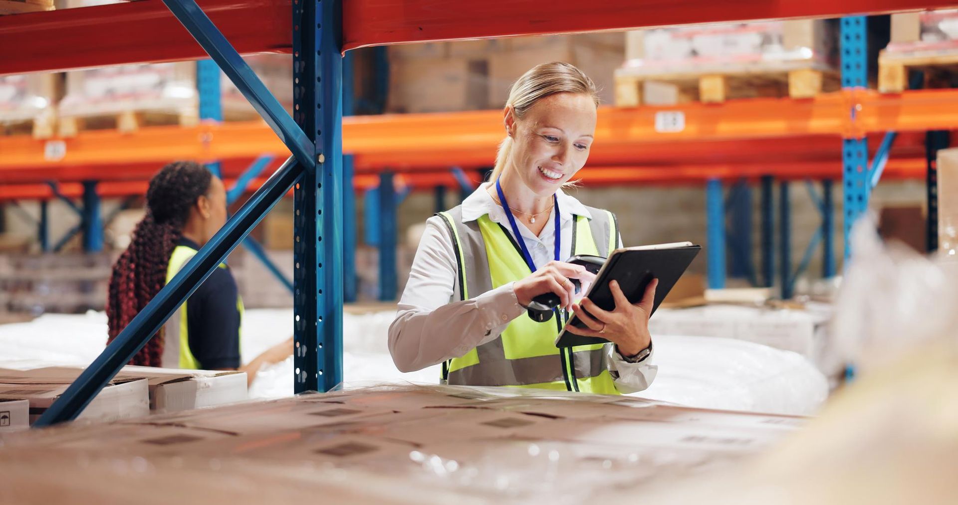 worker using smartphone