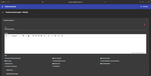 Prämienrechner Admin Screenshot
