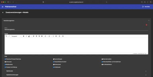 Prämienrechner – Verwaltungsbereich