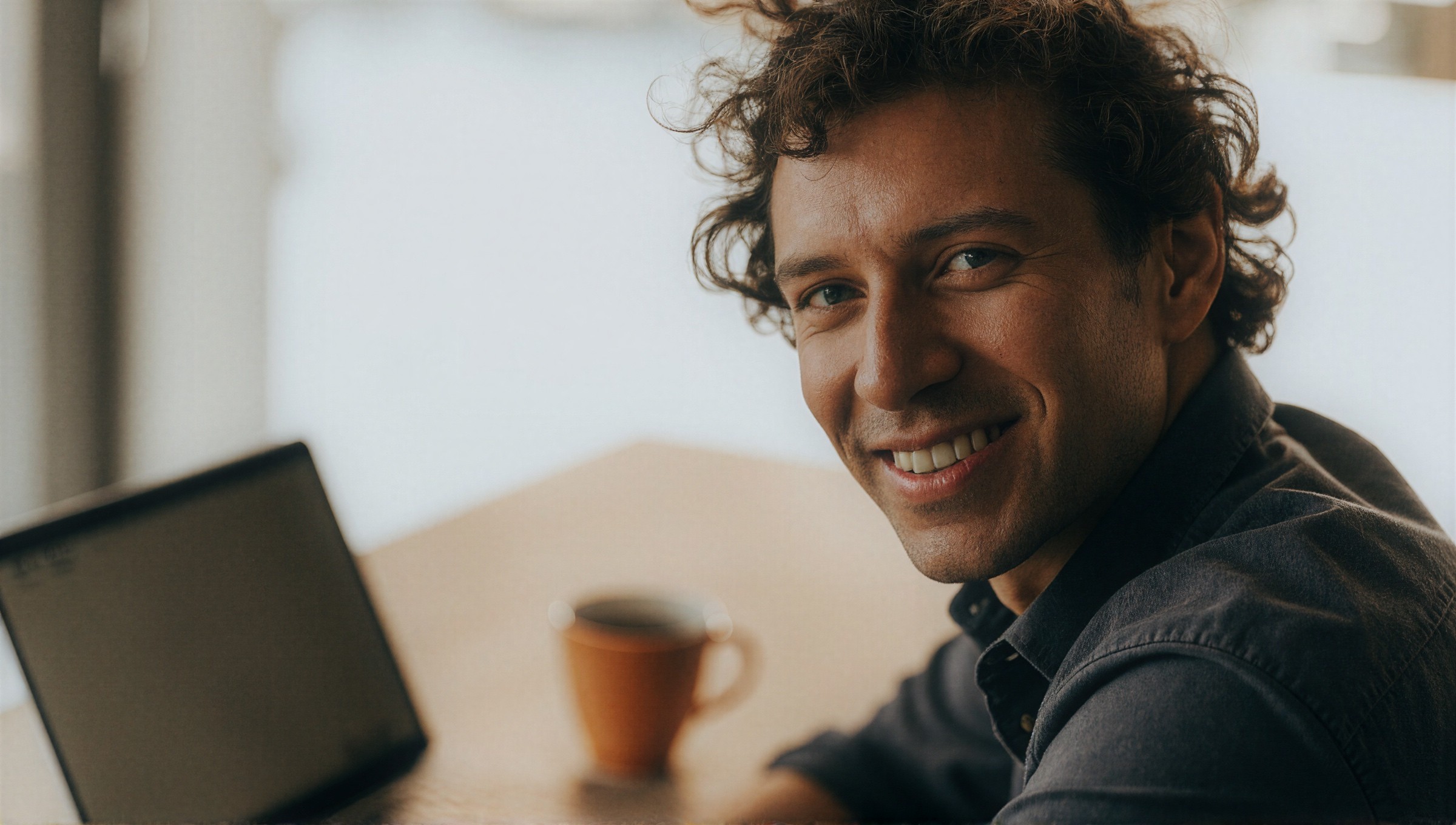 Entspannter Ansprechpartner von TALEDRAFT am Arbeitsplatz, nahbar und vertrauensvoll