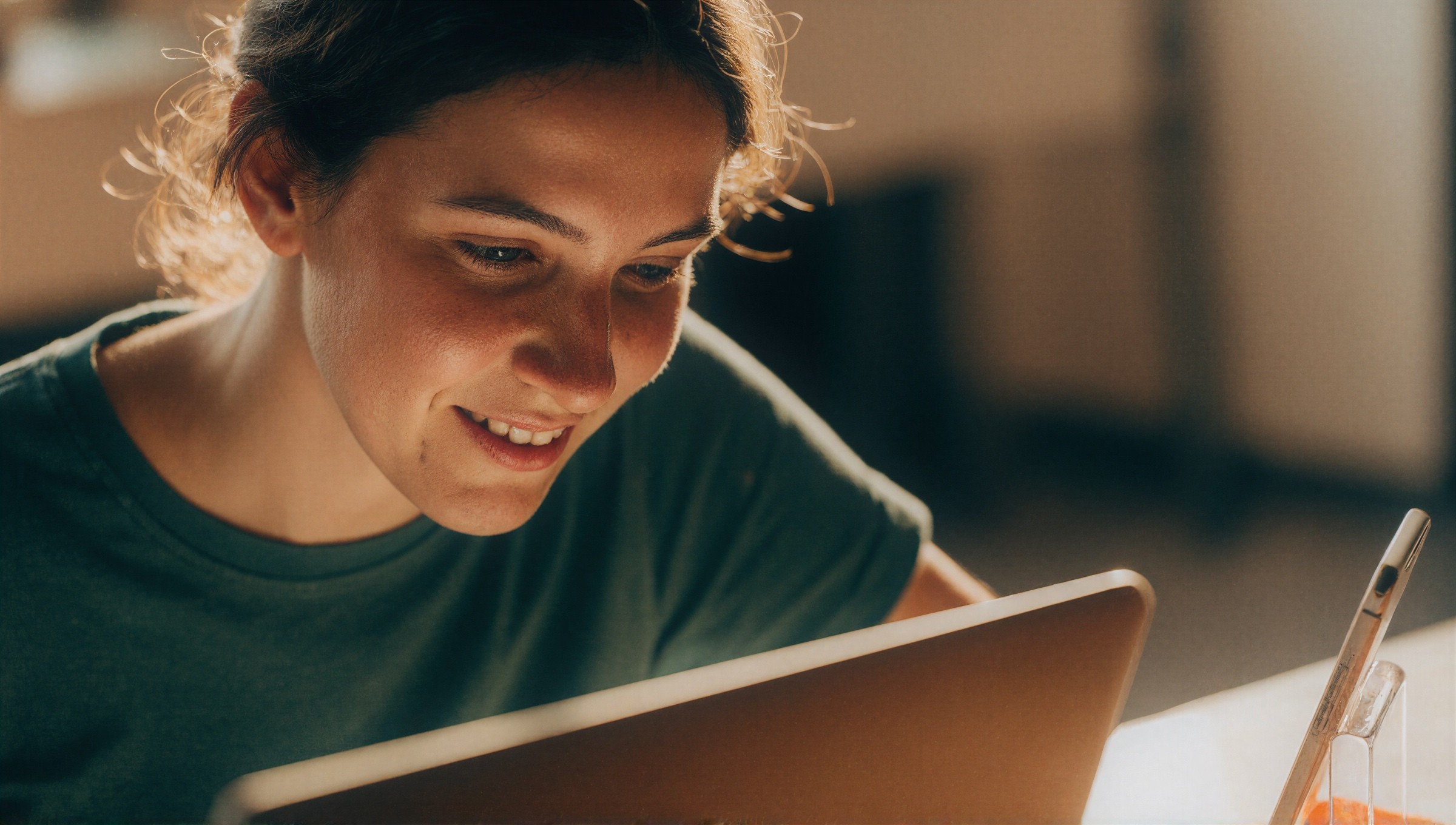 Flutter-Entwicklerin von TALEDRAFT arbeitet konzentriert am Arbeitsplatz mit Smartphone